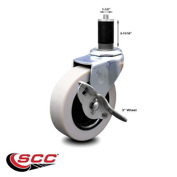 3 Inch Thermoplastic Rubber Wheel 1-1/2 Inch Expanding Stem Caster with Brake